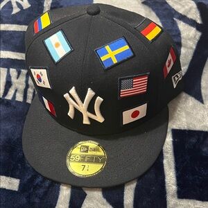 New Era Black Cap with International Flag Patches
